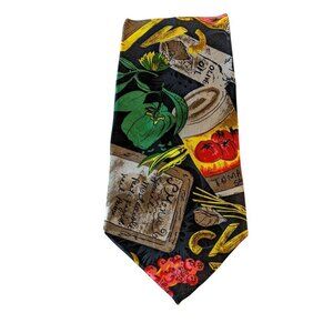 Vintage Hand Sewn Silk Neck Tie Pasta Black Multicolor Cook Chef Italian Foodie